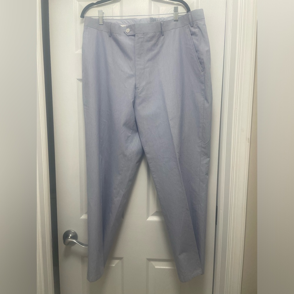 38W 32 L Adolfo Blue and White Pinstripe Faux Seersucker Pants